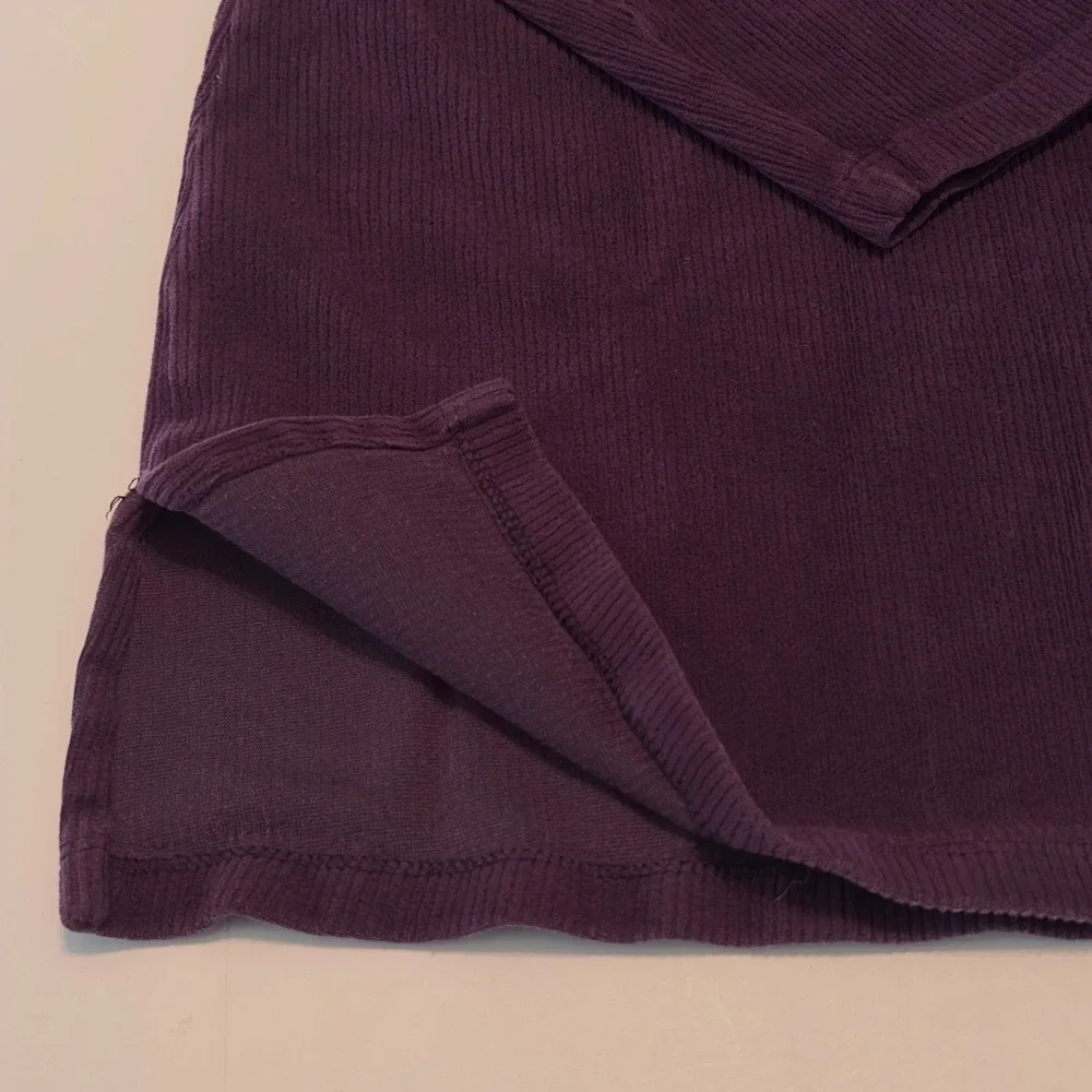Lands End Womens 2X 20W-22W Plum Purple Ribbed Corduroy V-Neck Tunic Top Classic